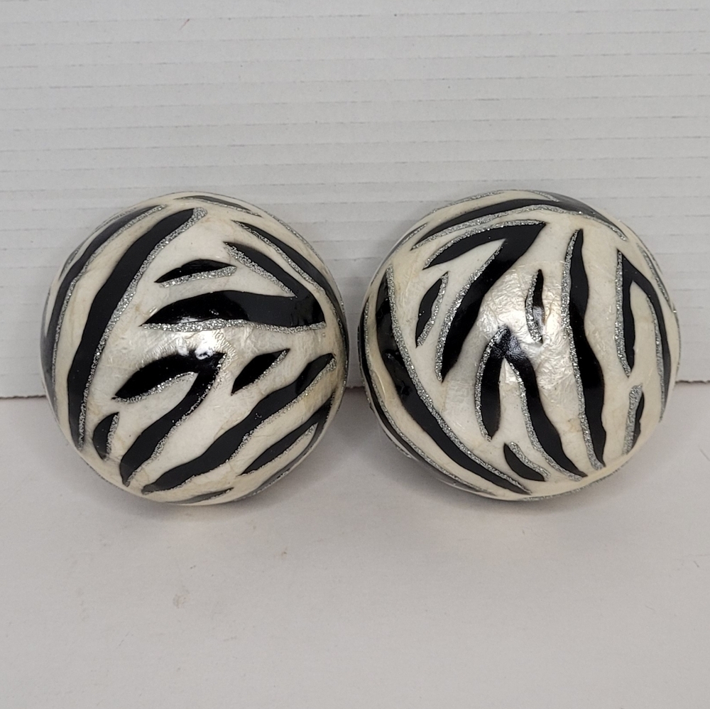 Cloisonne Style Zebra Pattern Christmas Ornaments 4" Ball Pearl & Silver Accents - Picture 4 of 9